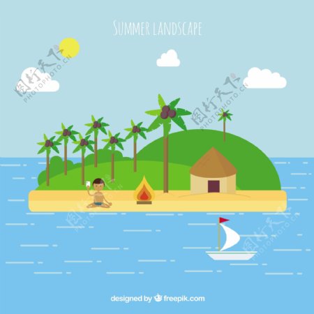平面设计中的岛屿夏季景观