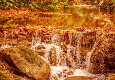 秋天流水石头风景图片