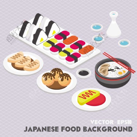 日本食物图形在等距三维图形中的图示