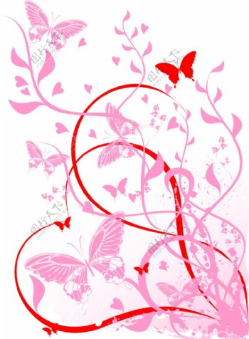 蝴蝶花卉花藤图案设计