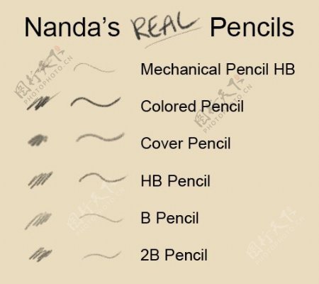 6种铅笔笔触状态Photoshop素描笔刷