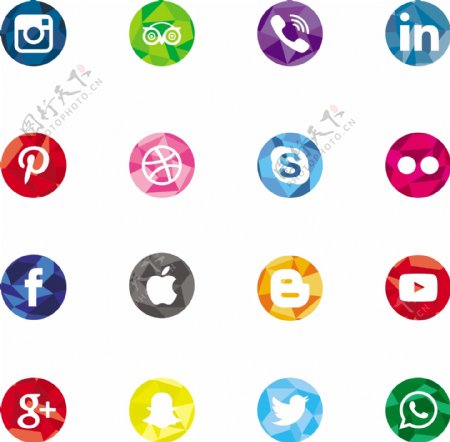 圆形和多边形社会媒体图标