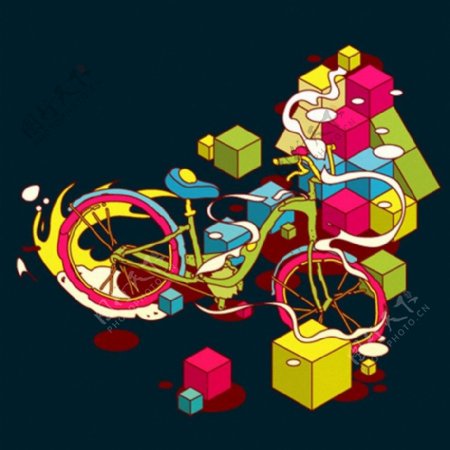 位图插画抽象自行车单车免费素材