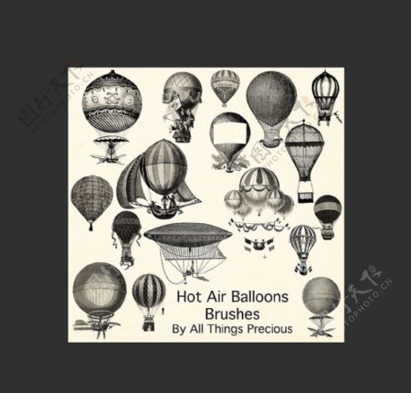 欧美复古的热气球和飞艇笔刷