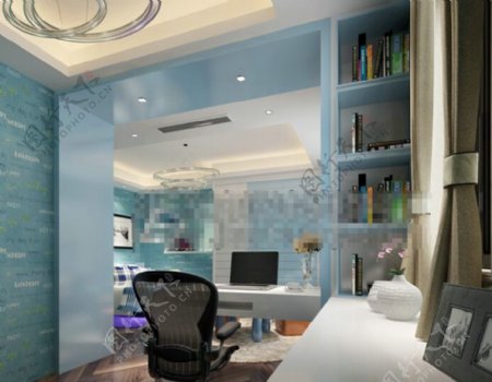 室内模型书房空间3D模型素材
