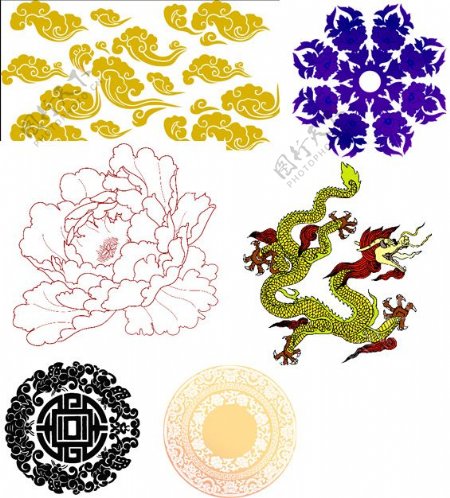 中国传统花纹PSD素材6张