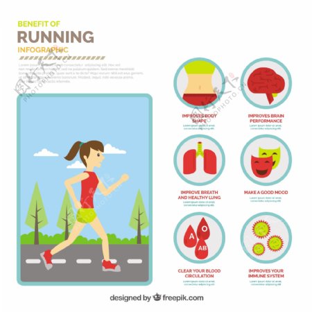 跑步的女孩带彩色元素的信息图