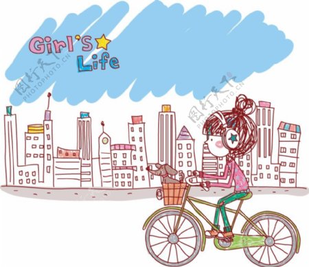 时尚女孩骑自行车图片