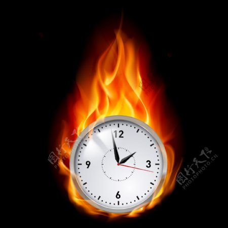燃烧的时间钟表图片