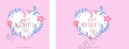 母亲节背景心蓝粉红植被
