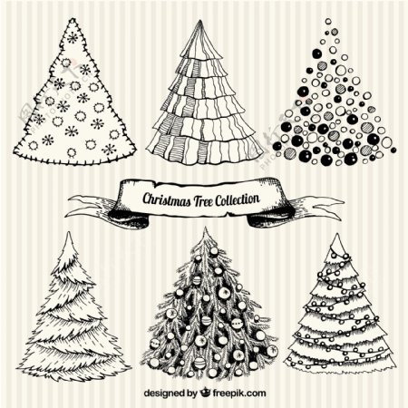 6款手绘圣诞树矢量素材