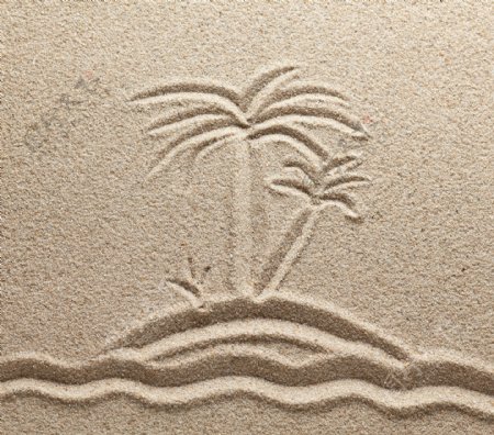 海水上的椰子树沙滩画
