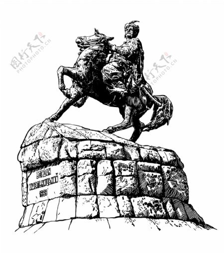 骑马将军雕塑插画图片