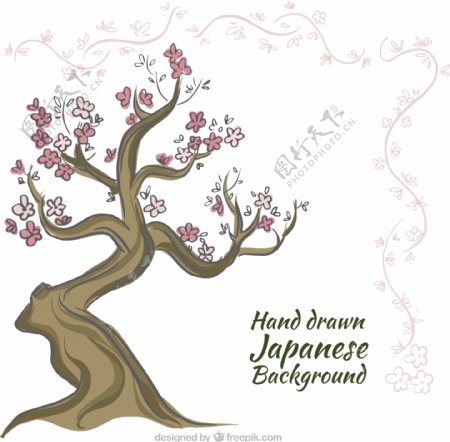 手绘日本树背景