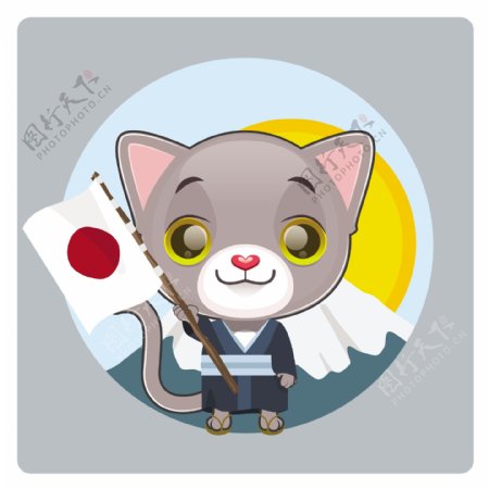 带日本国旗背景的猫