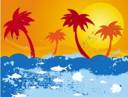 夏季阳光椰子树蓝色矢量素材
