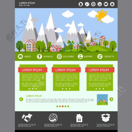 生态绿能源商务网站设计模板主页布局矢量插画