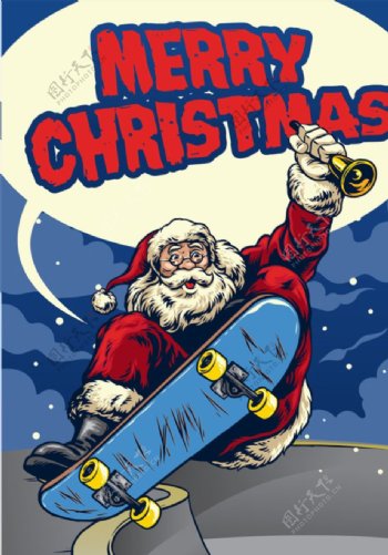 手绘滑板的圣诞老人