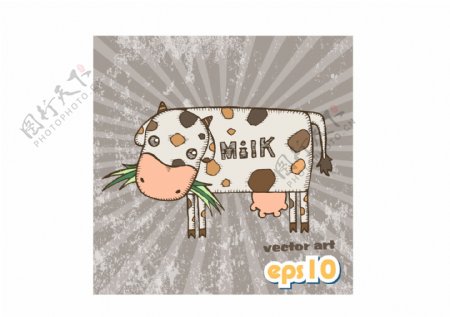 卡通奶牛可爱动物矢量素材