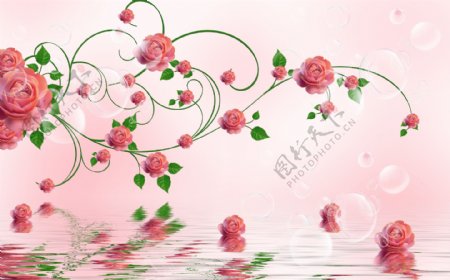 蔷薇花玉石瓷砖背景墙