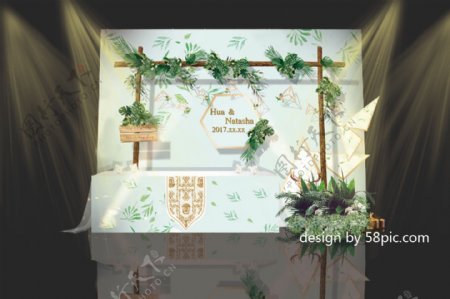 室内设计小清新绿色婚礼签到区psd效果图