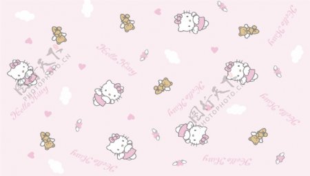 粉色kitty猫儿童房墙纸