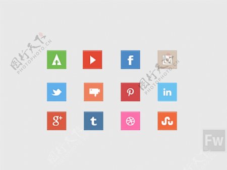 网页UI矩形社交多媒体icon图标素材