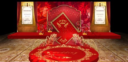 红金婚礼主舞台效果图设计