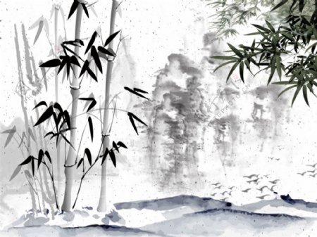竹子山峰背景墙