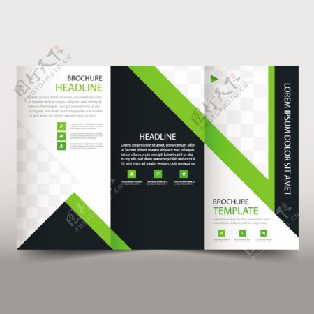 现代绿色和黑色三折页宣传册的企业模板