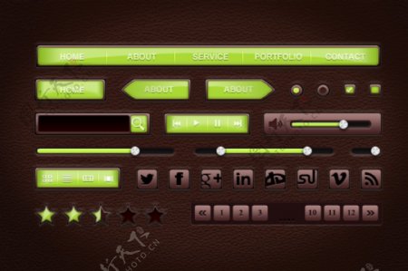 绿色发光皮革网页UI界面设计素材