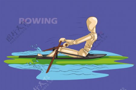 手绘体育划船运动人像卡通矢量背景素材