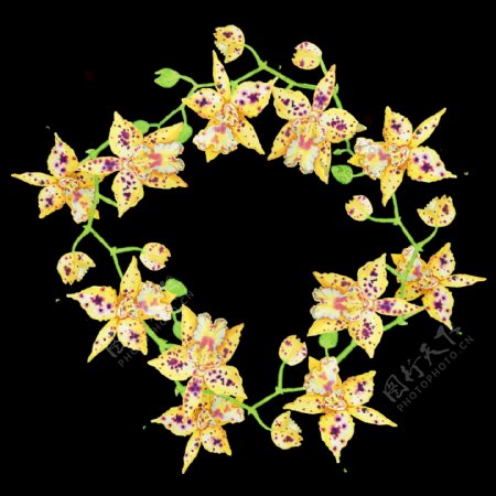 黄色鲜花花环透明装饰素材
