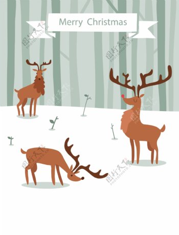 矢量卡通驯鹿创意圣诞节背景素材