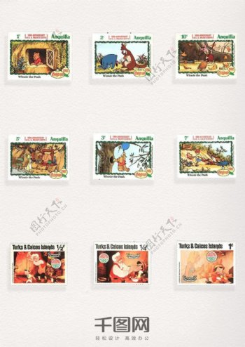 国外卡通图案邮票元素
