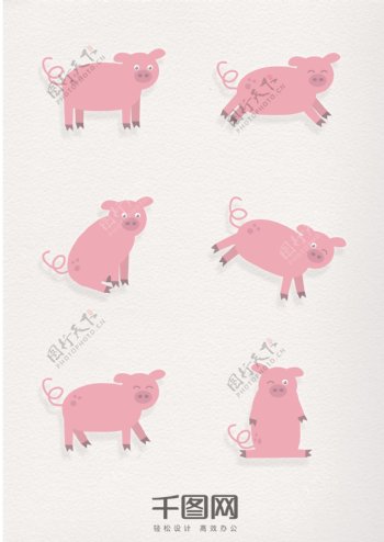 简约粉色猪元素家畜标签