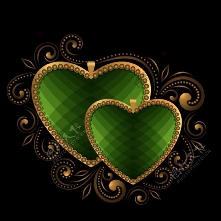 浪漫绿色宝石心形背景