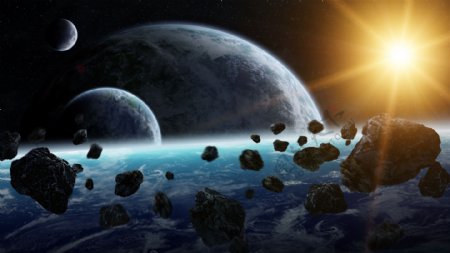 太空行星地表石头唯美星空背景