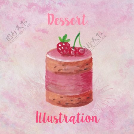 浪漫粉色水彩手绘蛋糕素材