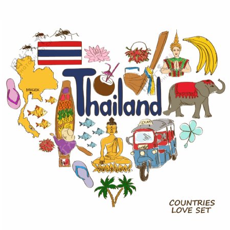 泰国旅行创意元素插画