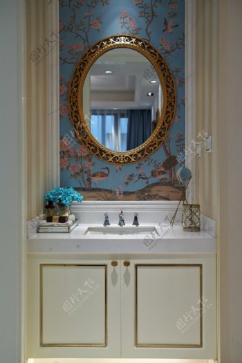 欧式经典时尚浴室洗脸台高清图片素材
