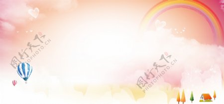 卡通手绘气球彩虹淘宝banner背景