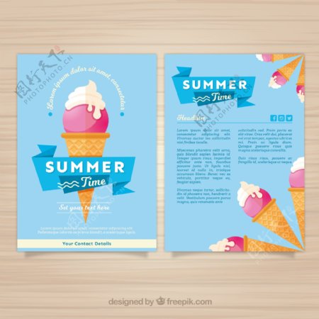 美味冰淇淋夏季度假宣传单矢量
