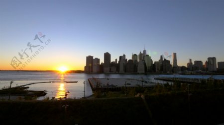 曼哈顿天际线上空的日落