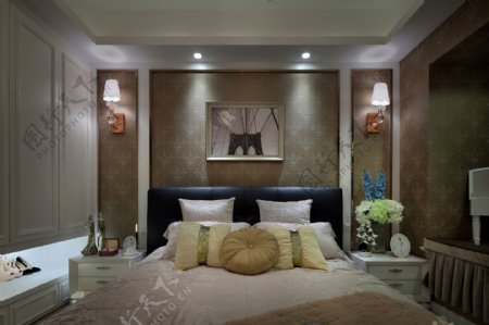 现代时尚卧室浅绿色花束室内装修效果图