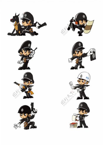 卡通警察元素装饰图案集合