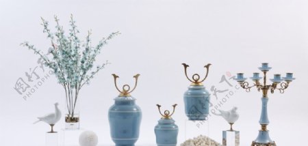 创意蓝色陶瓷储物罐软装饰品