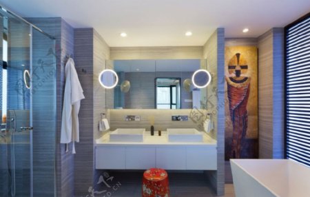 现代清新浴室浅色背景墙室内装修效果图