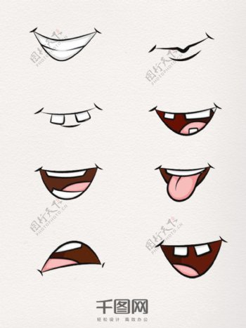 一组多样的嘴部卡通图片