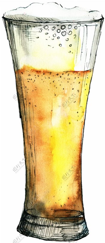 手绘玻璃啤酒杯卡通透明素材